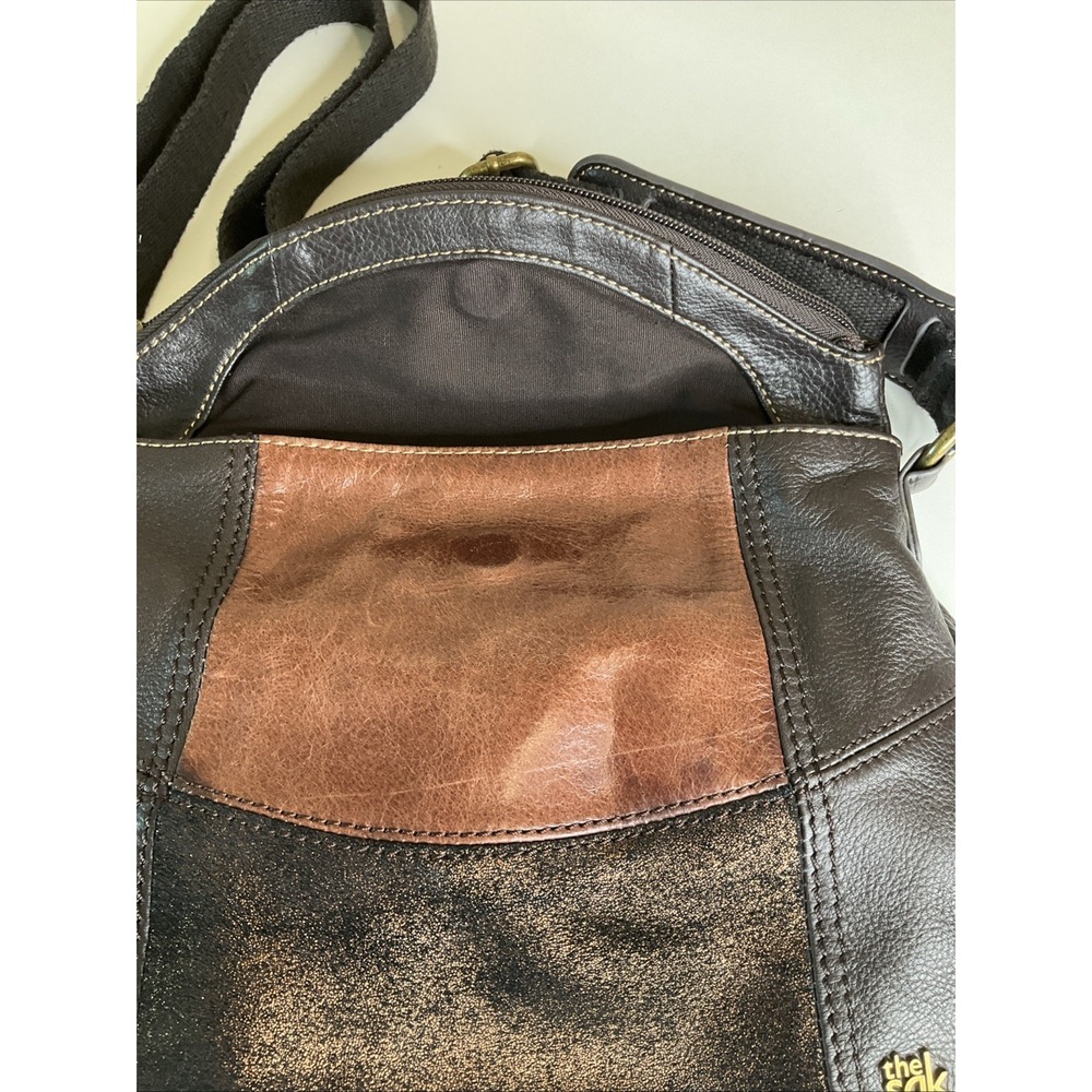 The Sak Deanna Leather Metallic Brown Hobo Boho Patchwork Shoulder Bag Purse - Picture 6 of 11